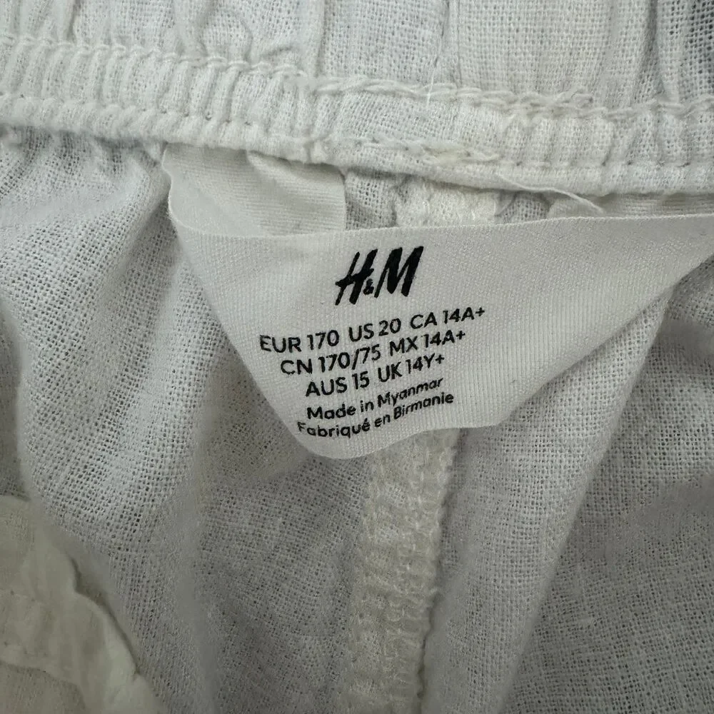 H&M Boys Relaxed Fit Linen Cotton Pants White Size 14+